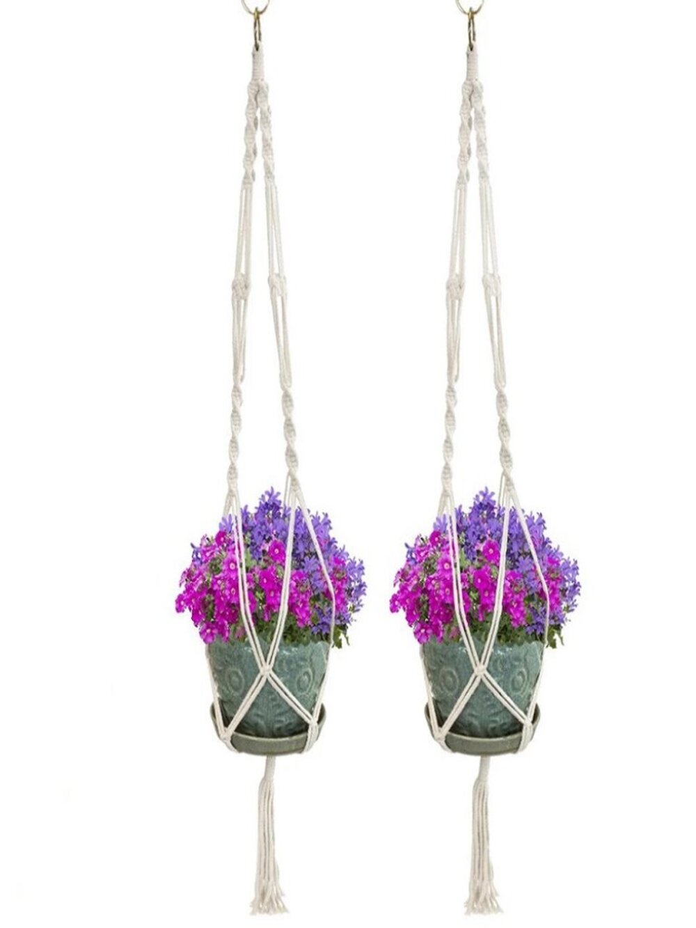 2-Pack Macrame Jute Plant Hangers 41” Large Boho Style Pot Holders - Picture 5 of 12
